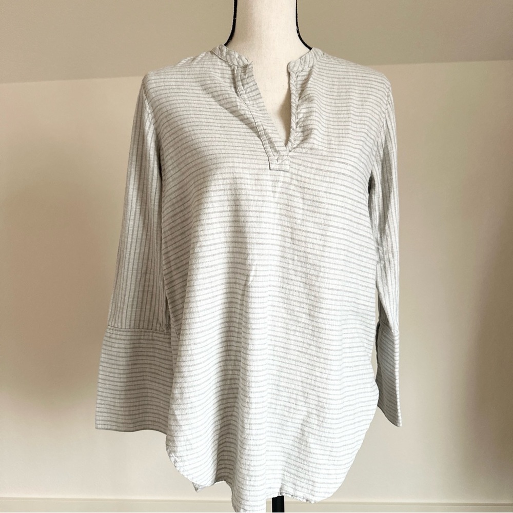 Madewell Cotton Striped V Neck Pullover Tunic Grey Size Small S